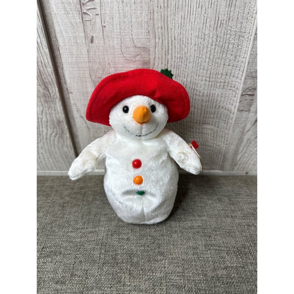 Ty Beanie Baby Snowman Chillin Plush With Red Hat Winter Vintage Collectible